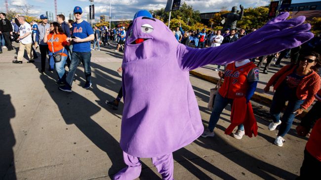 mets fan in a grimace costume