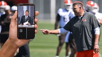 Mike Vrabel Didn’t Even Try To Hide That He Was Watching NFL While Courtside At Ohio State Volleyball