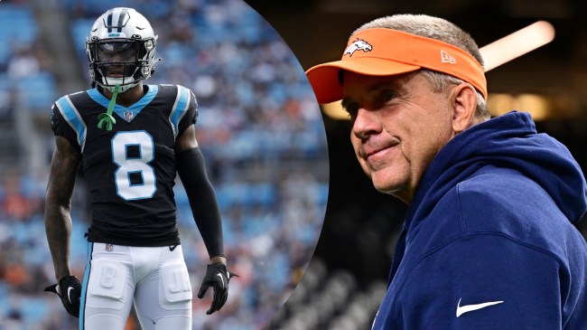 Carolina Panthers DB Jaycee Horn and Denver Broncos HC Sean Payton pictured side by side.