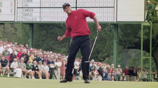 Tiger Woods celebrate winning The Masters in 1997