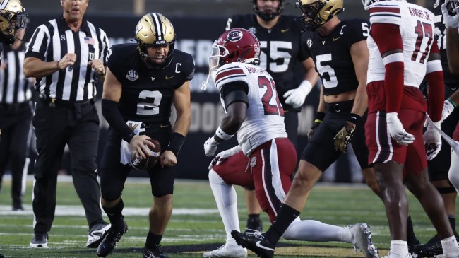 Vanderbilt QB Diego Pavia celebrates against South Carolina.