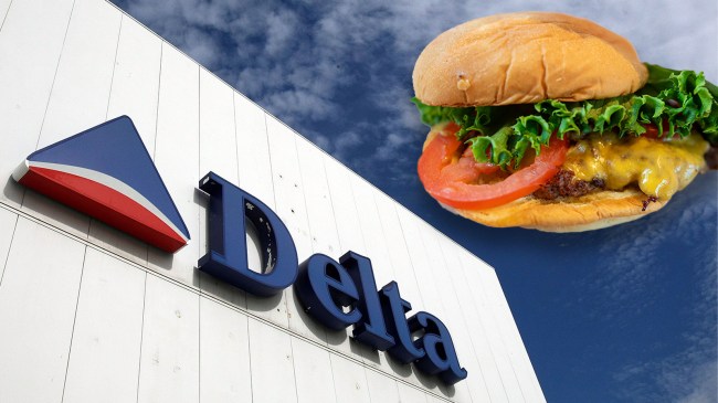 Delta logo next to Shake Shack burger