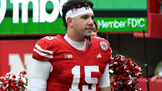 QB Dylan Raiola on the field during a Nebraska football game.