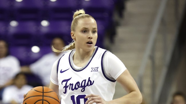 Hailey Van Lith dribbles the ball for the TCU women's basketball team.