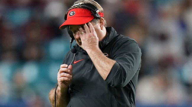 Georgia football coach Kirby Smart on the field during a game vs. Florida State.