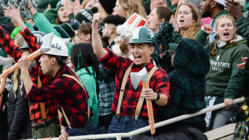 Michigan State’s Giveaway Was A Total Disaster As Fans Trashed Spartan Stadium With Foam Helmets