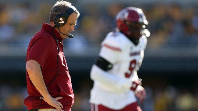 South Carolina football coach Shane Beamer on the sidelines during a game vs. Missouri.
