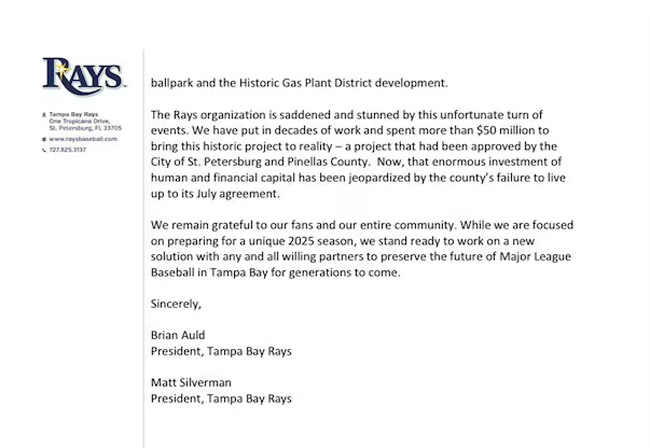 tampa bay rays letter to commissioners