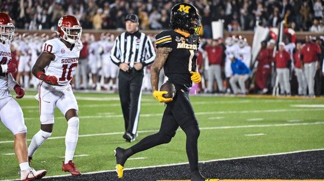 Missouri WR Theo Wease scores a touchdown against Oklahoma.