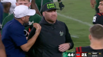 College Football Coach Throws Tantrum After Getting Slapped Away During Ice Cold Handshake Snub