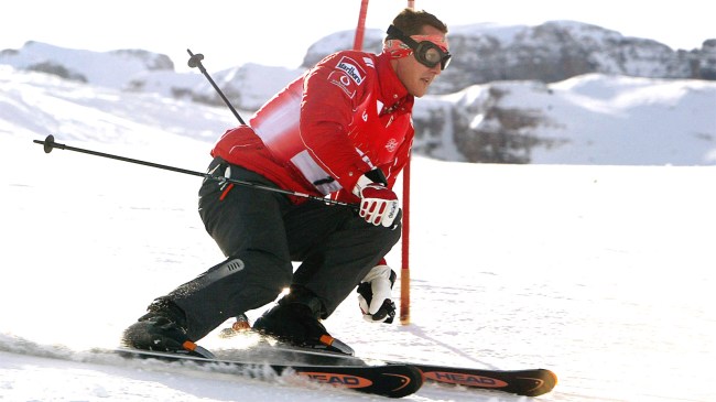 F1 World champion German Michael Schumacher passes a gate during Giant slalom race