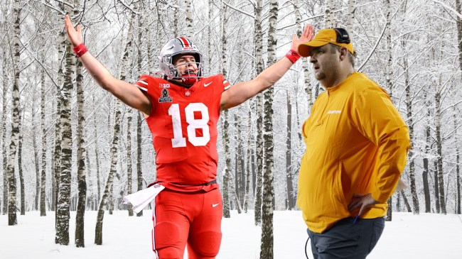 Ohio State QB Will Howard pictured next to Tennessee football coach Josh Heupel.