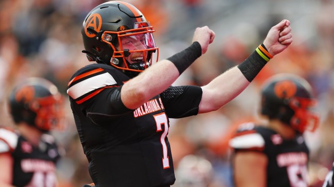 QB Alan Bowman celebrates an Oklahoma State touchdown.