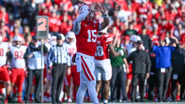 Nebraska QB Dylan Raiola on the field.