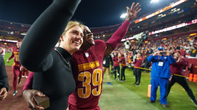 Washington Commanders DB Jeremy Reaves alongside fiancée Mikaela Worley.