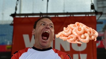 American Hero Joey Chestnut Ate A World Record 21 Pounds Of Cocktail Shrimp Before Big 10 Championship (Video)