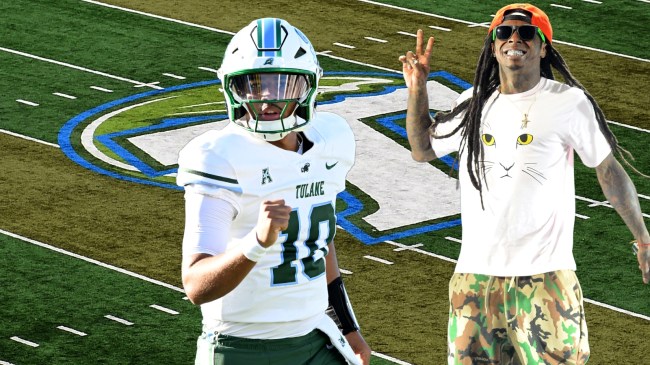 Lil Wayne pictured beside Tulane QB Darian Mensah.