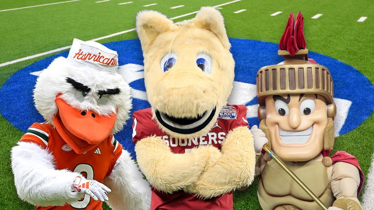 Miami, Oklahoma, and USC mascots