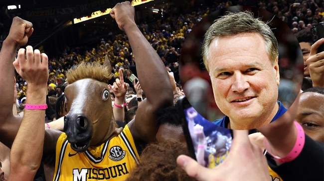 Missouri court storm and Kansas coach Bill Self