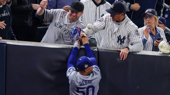 Yankees fans interfere with Mookie Betts during World Series