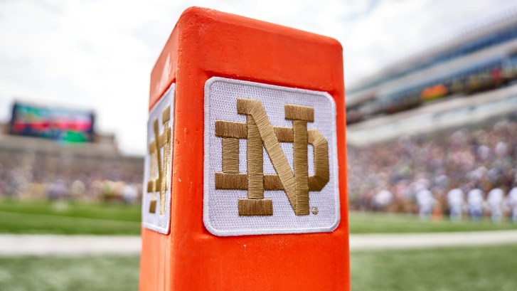 Notre Dame logo on pylon