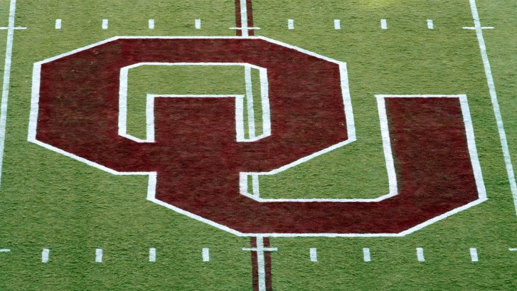 Oklahoma Sooners logo on football field