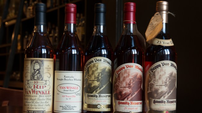 Pappy Van Winkle whiskey bottles