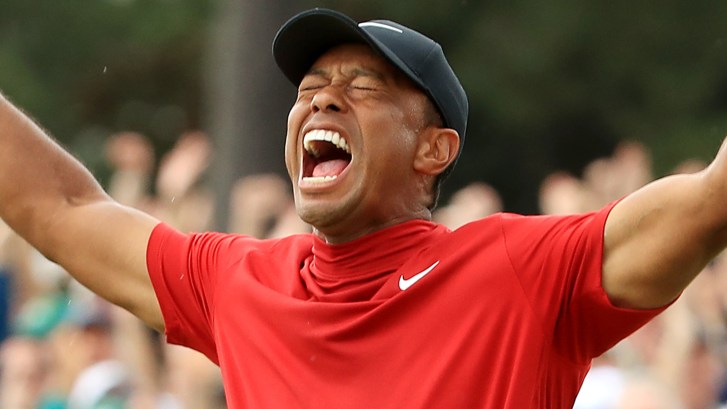 Tiger Woods celebrates after winning The Masters in 2019