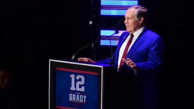 Bill Belichick speaks during Patriots Hall of Fame induction Ceremony for Tom Brady