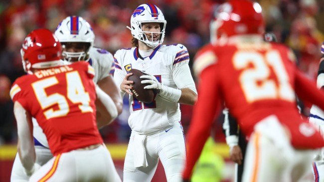 Buffalo Bills QB Josh Allen drops back to pass against the Kansas City Chiefs.