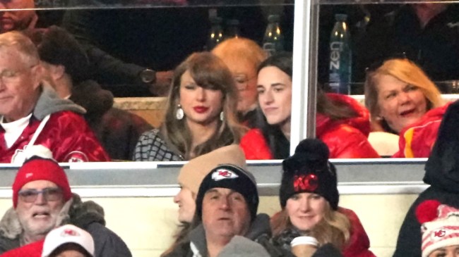 Taylor Swift sits with Indiana Fever guard Caitlin Clark during game between Chiefs and Texans
