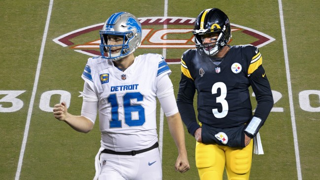 Detroit Lions QB Jared Goff pictured beside Pittsburgh Steelers QB Russell Wilson.