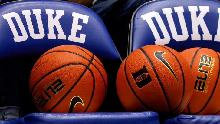 Basketballs on Duke bench