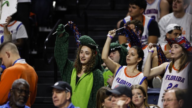 A view of the students' section at a Florida Gators basketball game.