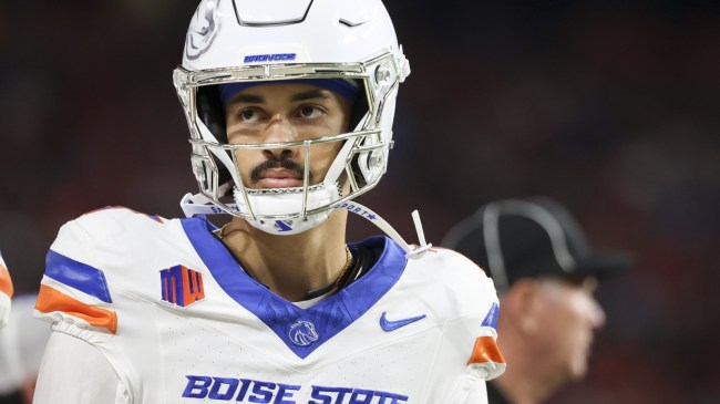 Boise State QB Malachi Nelson warms up before a game.