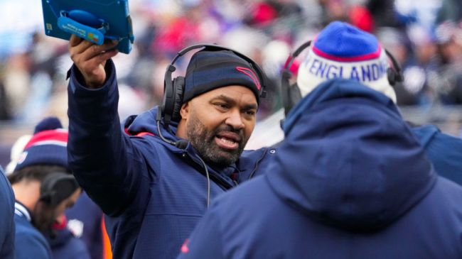 patriots head coach jerod mayo on the sidelines