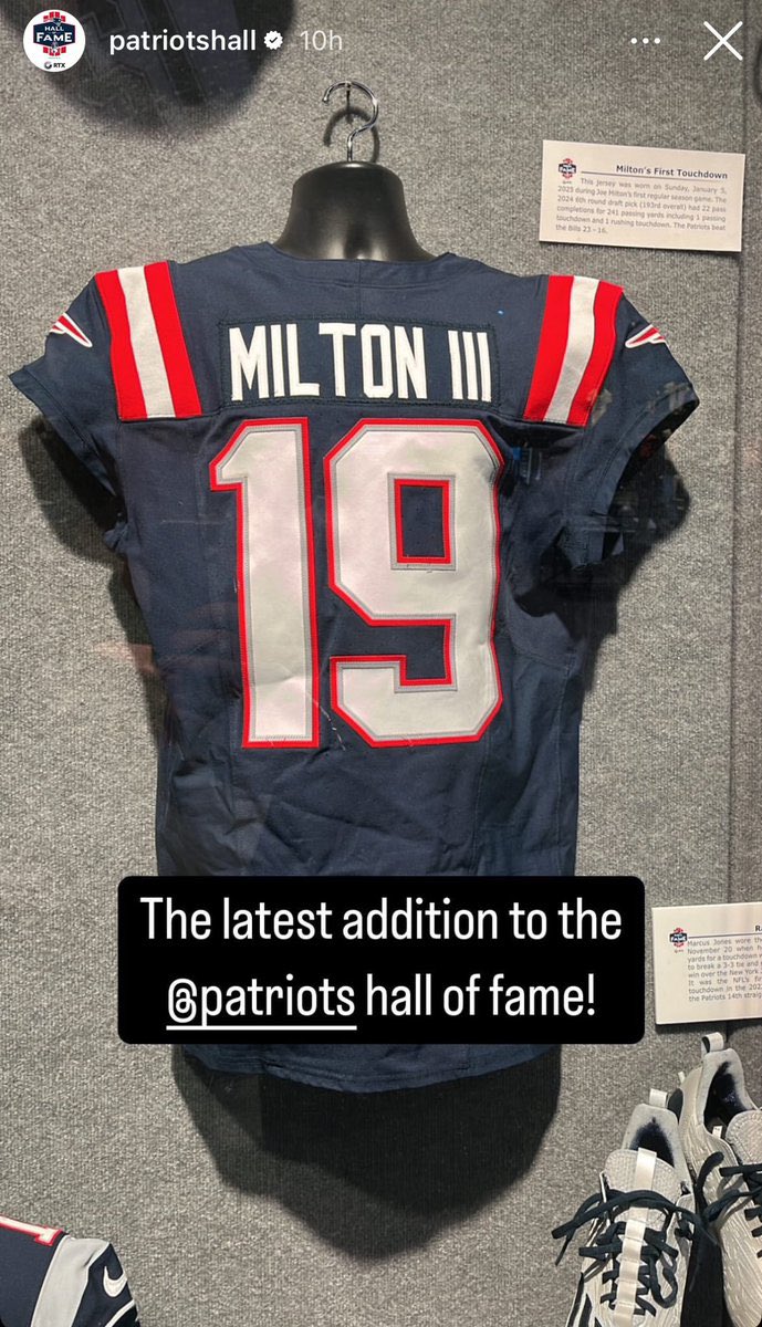Joe Milton Patriots Hall of Fame