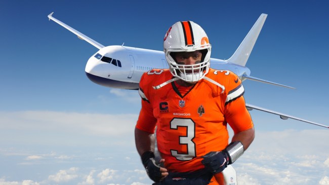 Russell Wilson on the field for the Denver Broncos.