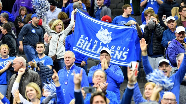 Saint Louis Billikens basketball fans in the stands.