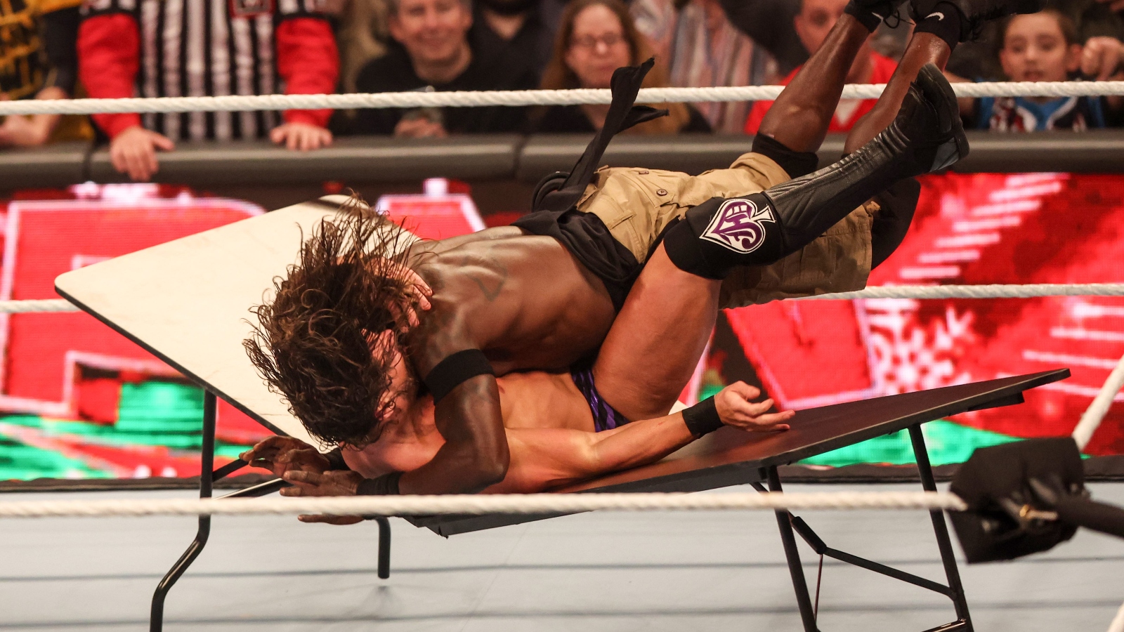 R-Truth defeated JD McDonagh after crashing him on top of a table during the Miracle on 34th Street Fight at "WWE Monday Night Raw" at Wells Fargo Arena in Des Moines