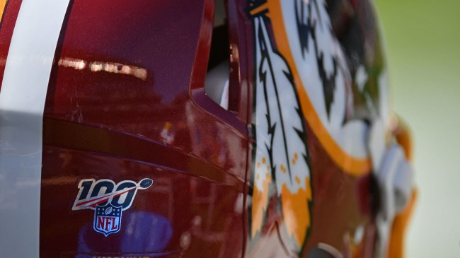 Sep 8, 2019; Philadelphia, PA, USA; NFL 100 seasons logo on the Washington Redskins helmet against the Philadelphia Eagles at Lincoln Financial Field. Mandatory Credit: Eric Hartline-USA TODAY Sports