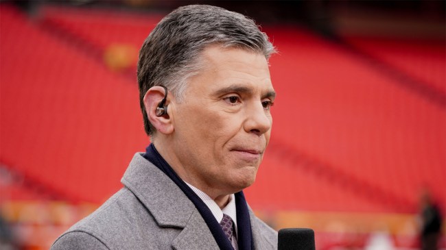 Mike Florio on field prior to an AFC divisional round game