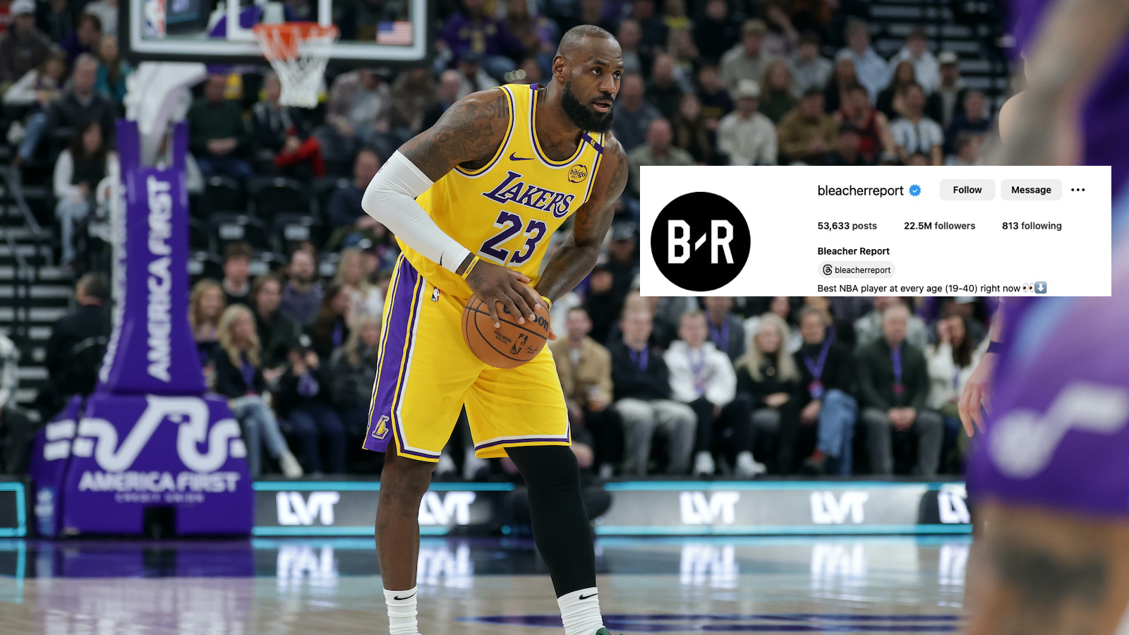 Feb 12, 2025; Salt Lake City, Utah, USA; Los Angeles Lakers forward LeBron James (23) controls the ball during the first quarter against the Utah Jazz at Delta Center. Mandatory Credit: Chris Nicoll-Imagn Images