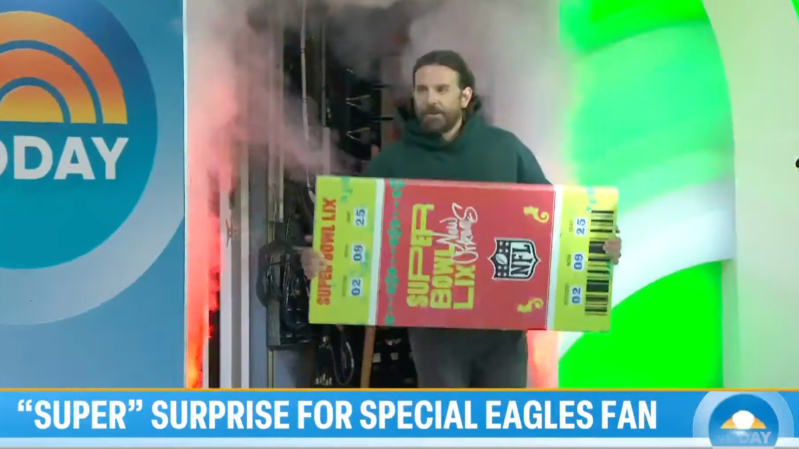 Bradley Cooper surprises young Eagles fan Declan LeBaron with Super Bowl tickets on the TODAY Show