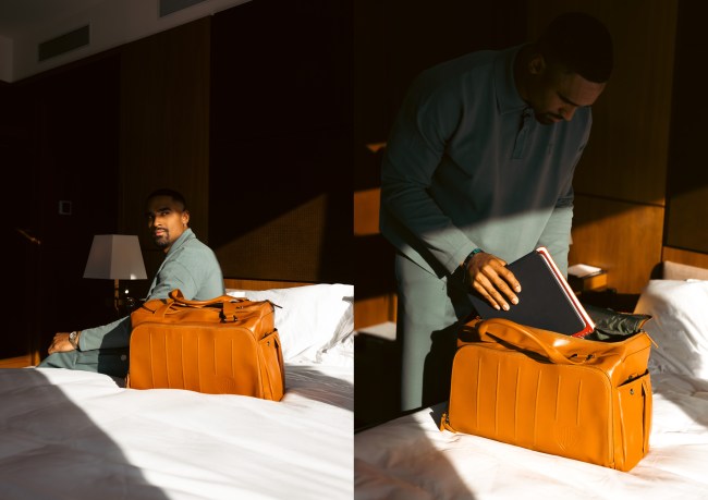 Jalen Hurts duffle bag with Discommon Goods