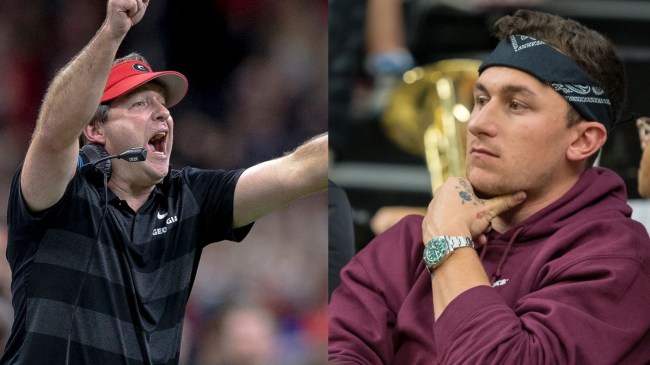 Georgia head coach Kirby Smart pictured beside Johnny Manziel.