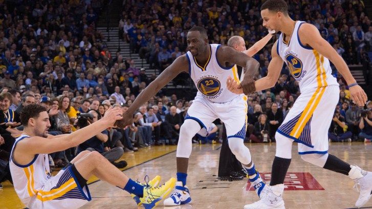 Klay Thompson, Draymond Green, and Steph Curry