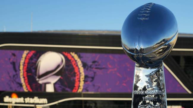 Lombardi Trophy outside Allegiant Stadium before Super Bowl