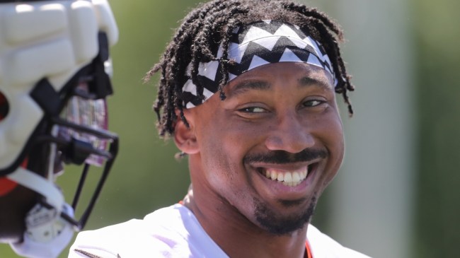 Cleveland Browns pass rusher Myles Garrett on the field.