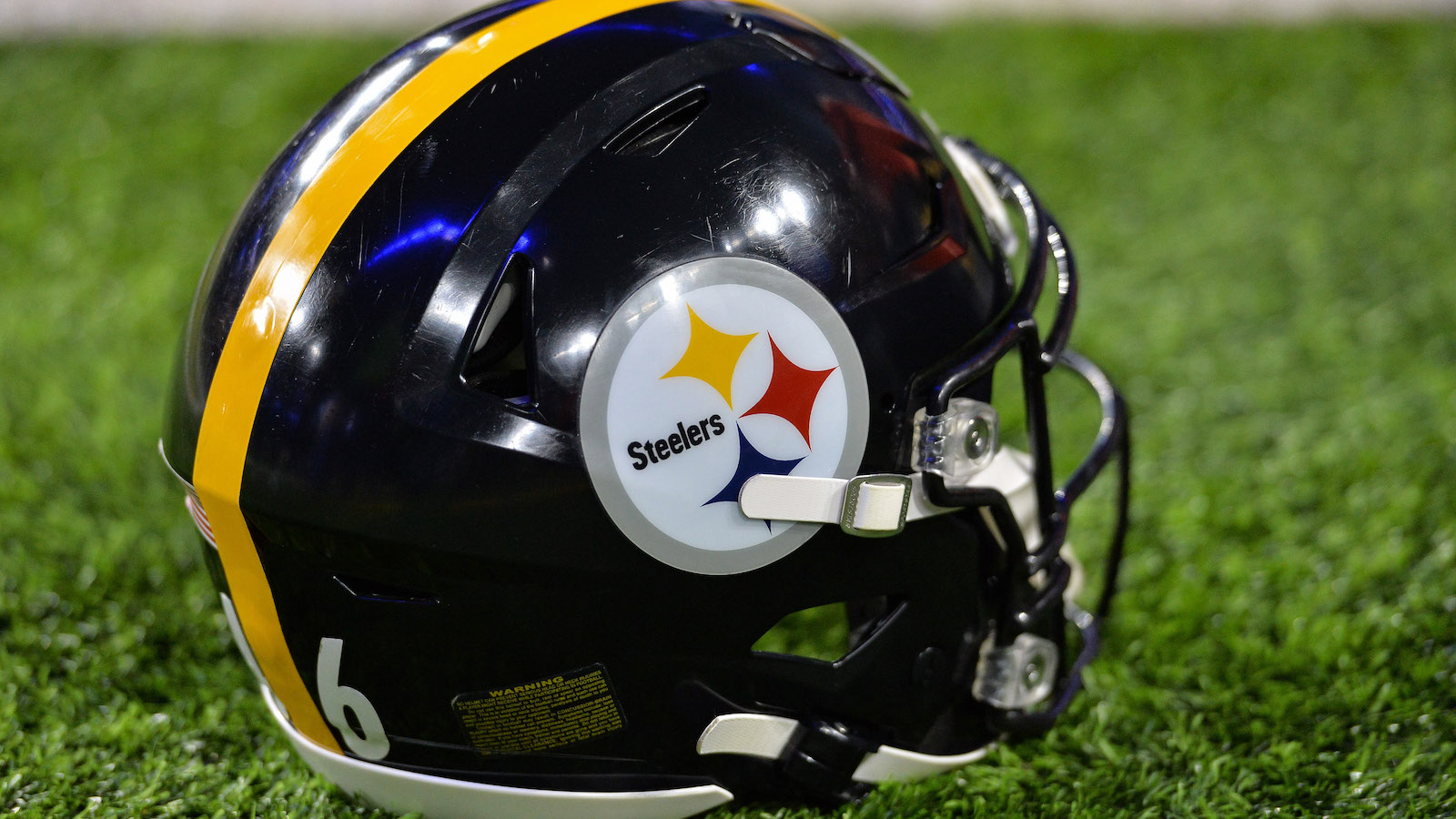 Dec 9, 2021; Minneapolis, Minnesota, USA; The Steelers logo on the helmet before the game between the Minnesota Vikings and the Pittsburgh Steelers at U.S. Bank Stadium. Mandatory Credit: Jeffrey Becker-USA TODAY Sports